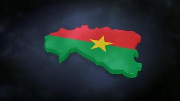 3D map of Burkina Faso rotating on a blue floor. The map is textured with the Burkina Faso flag, designed using a luma matte effect. 3D rendering video