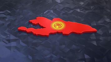 3D map of Kyrgyzstan moving on a blue textured floor. The country's area features the Kyrgyzstan flag texture with a luma matte effect. 3d rendering video