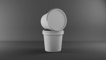3d rendering of a white plastic cup with lid in gray background photo