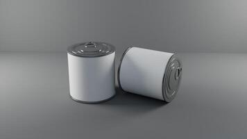 Tin can from different angle with white blank label mockup photo