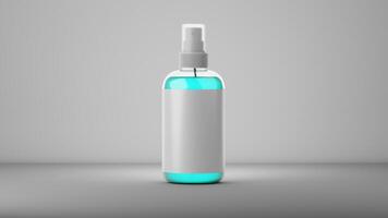 Spray bottle mockup on grey background. 3D rendering photo
