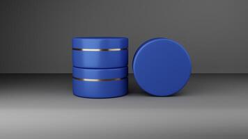 Blue round jar on grey background. 3D rendering photo