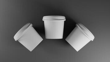 White yogurt bucket mockup, 3d rendering isolated on black background photo