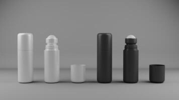3d rendering of a set of black and white roll on deo a gray background photo