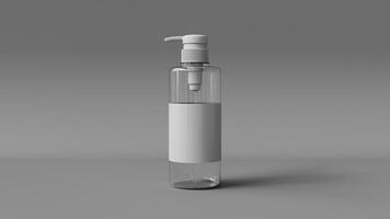Mockup of cosmetic bottle with dispenser pump, 3D rendering isolated on gray background photo