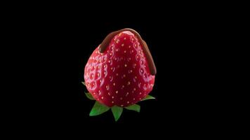 A looping rotation of a strawberry covered in chocolate. Strawberry slowly rotates 360 degrees. File contains Alpha Channel. video