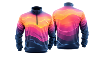 A colorful, abstract design on a half - zip sweatshirt png