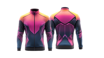 front and back of pink and blue jackets with a black and white design png