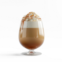 a glass of coffee with whipped cream and caramel png