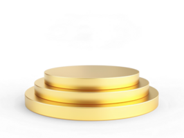 golden podium with three stacked gold coins on a white background png