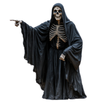 a skeleton in a black robe pointing at something png
