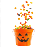 candy falling into Jack o Lantern bucket isolate on transparency background png