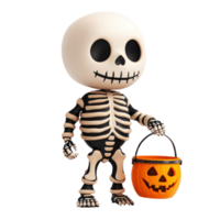 halloween skeleton with pumpkin bucket isolate on transparency background png