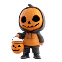 halloween pumpkin character with a bucket of candy png