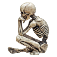a skeleton sitting on the ground with his head down png