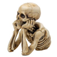 a skeleton sitting on a table with his hands on his chin png