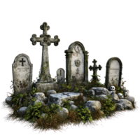 3d rendering of a graveyard with tombstones and crosses png