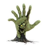 a hand with a zombie face on it, with a tree in the background png