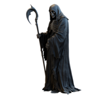 a black grim reaper with a scythe on a transparent background png