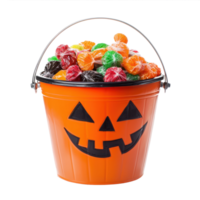 Jack o lantern bucket filled with candies isolate on transparency background png