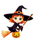 Halloween Based Cute Witch On A Broomstick Composition Best For Tee, Kids Babies Clothes, Laptop Sticker, Wall Art, Acrylic Block png