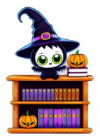 Halloween Styled Spooky Bookshelf With Magic Items Graphic Element Perfect For Apparel, Accessories, Anime Sticker, Metal Print, Bath Mat png