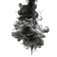 Ethereal Burst of Black Smoke A striking explosion effect on a clear, transparent background, showcasing intricate swirling patterns and delicate wisps. png