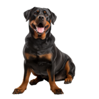 A full-body image of a Rottweiler standing, showcasing its muscular frame and distinctive markings, set on a transparent background for easy overlay. png