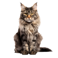 Maine Coon cat displayed in its entirety, with lush fur and tufted ears, set against a clear background allowing for easy editing or overlay. png