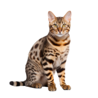 Bengal cat displayed in full body stance, with its distinctive spotted coat and muscular build, set against a clear transparent background. png