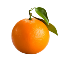 Tangerine fruit in full view, vibrant orange with stem, peeled portion, on a clean transparent background. png