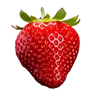 Fresh whole strawberry graphic with details from leaf to seeds, presented in vivid colors on a transparent backdrop. png