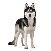A full-body image of a Siberian Husky dog with a thick coat and piercing eyes, displayed on a clear, transparent background. png