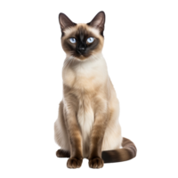 A sleek Siamese cat with a cream coat and dark extremities, displaying its full body, poised gracefully on a transparent background. png