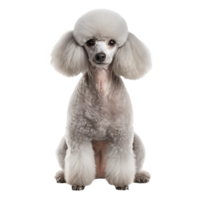 A poodle dog stands in a full-body pose, its curly fur displayed prominently, set against a clear transparent background for easy overlay. png