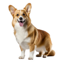 Pembroke Welsh Corgi, full body displayed, vividly colored visible against a clear, transparent backdrop showcasing its stature and features. png