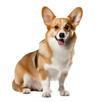 Pembroke Welsh Corgi, full-body view, standing alert on a clear, transparent background, showcasing its short-legged silhouette and foxy face. png