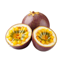 Passion fruit with its complete shape and vibrant purple skin, displayed in crisp detail against a see-through backdrop. png