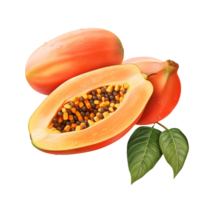 Whole papaya fruit displayed prominently with no backdrop, fully visible, on a clear, transparent background. png