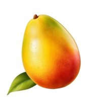 Colorful, ripe mango illustration entire fruit, detailed texture, visible shadows and highlights, displayed on a clear backdrop. png