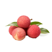 Lychee fruit with its full, round body and rough, red skin shown with fine detail, isolated on a clear transparent background. png