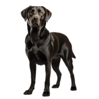 Labrador retriever in full view stands alert on transparent background, showcasing its sturdy build and friendly demeanor. png