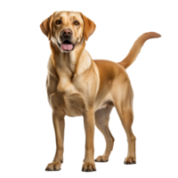 Full-bodied Labrador Retriever dog stands elegantly, with a clear silhouette, on a transparent background, showcasing its friendly demeanor. png