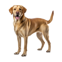 A Labrador Retriever stands in full profile, showcasing its sturdy build and friendly demeanor, set against a clear, transparent background. png
