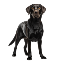 A full-bodied Labrador Retriever stands alert, its sleek coat and friendly demeanor showcased against a clear, transparent backdrop. png