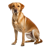 A full-body image of a Labrador Retriever dog standing alert with a friendly demeanor, displayed on a clear transparent background. png