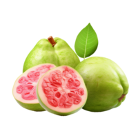 Ripe guava fruit with a complete view is presented against a clear, transparent backdrop, showcasing its vibrant green skin and fresh appearance. png