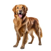 Golden retriever dog stands in full profile, displayed against a transparent backdrop with its fur color gleaming. png