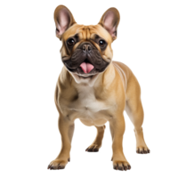 French Bulldog, full body visible, stands alert on a transparent backdrop, showcasing its stocky build and bat-like ears. png
