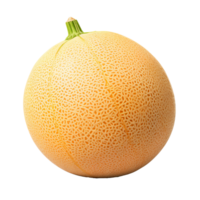 Ripe cantaloupe fruit displayed in full body, vividly colored, on a clear, transparent background for a fresh look. png